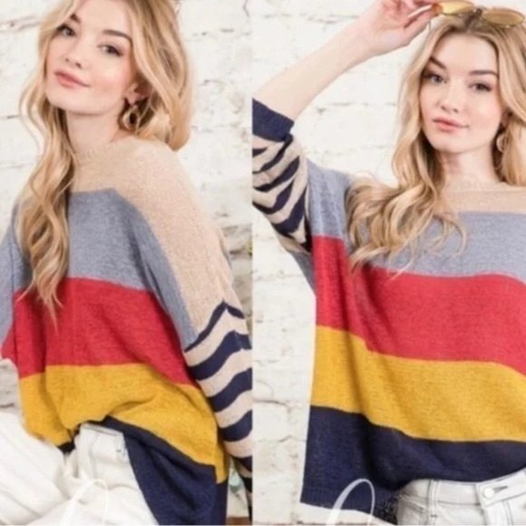 Davi and Dani Sweaters - Davi And Dani Vivid Bold Stripe Colorblock Sweater Top